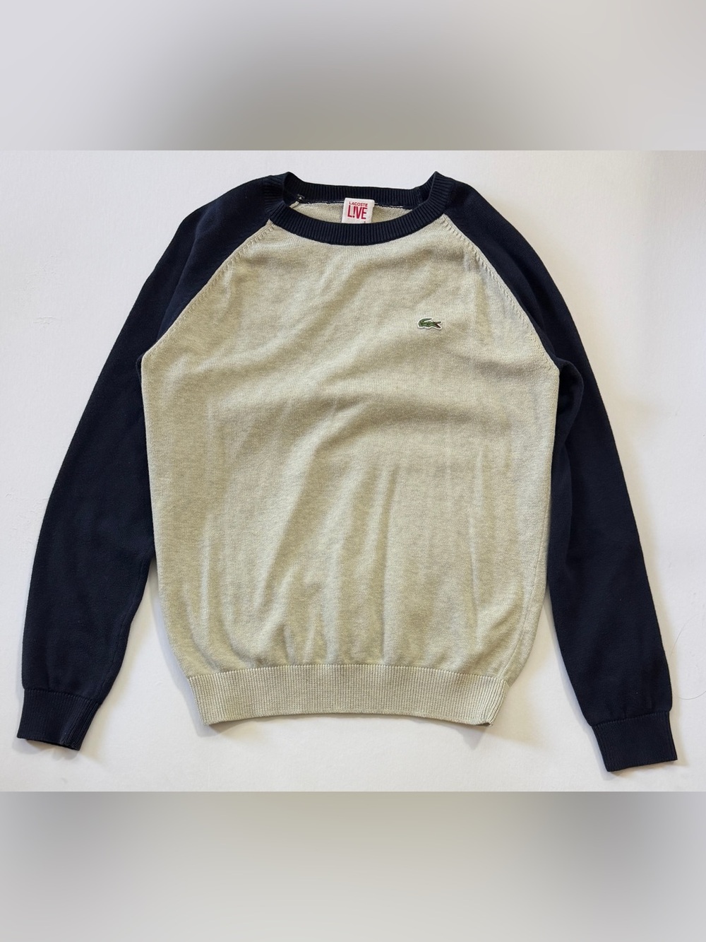Lacoste Two-Tone Crewneck Sweater in Beige and Navy